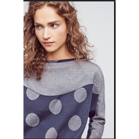 Elegant Gray and Blue Polka Dot Women's Blouse - Picture 1 of 10